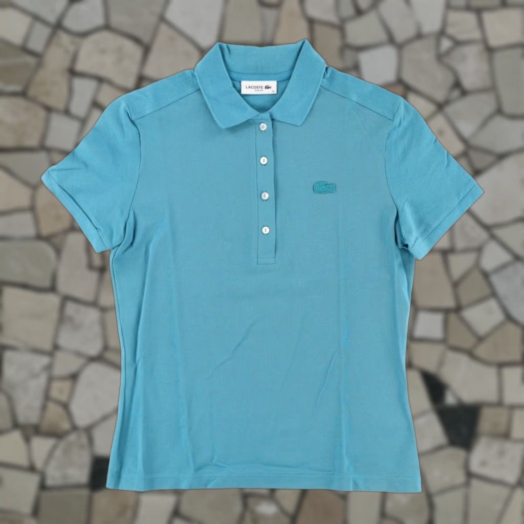 Lacoste Lacoste Polo Shirt Aqua Blue Women's 38 Pique Stretch Solid Shirt Size XS / US 0-2 / IT 36-38 - 1 Thumbnail