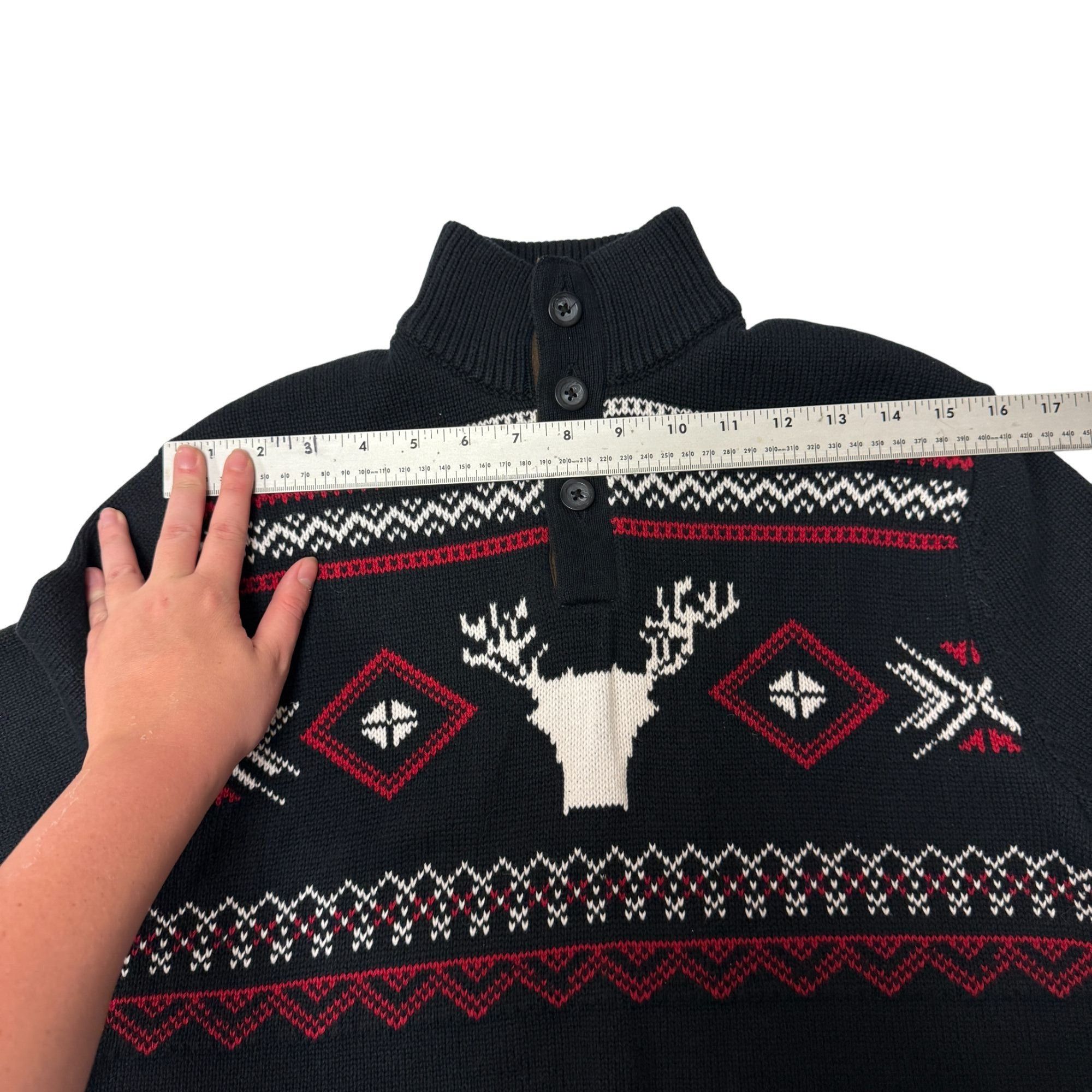 Chaps Black 1/4 Btn Pullover MOCK Neck NORDIC Deer Hunting Sweater Size US S / EU 44-46 / 1 - 9 Thumbnail
