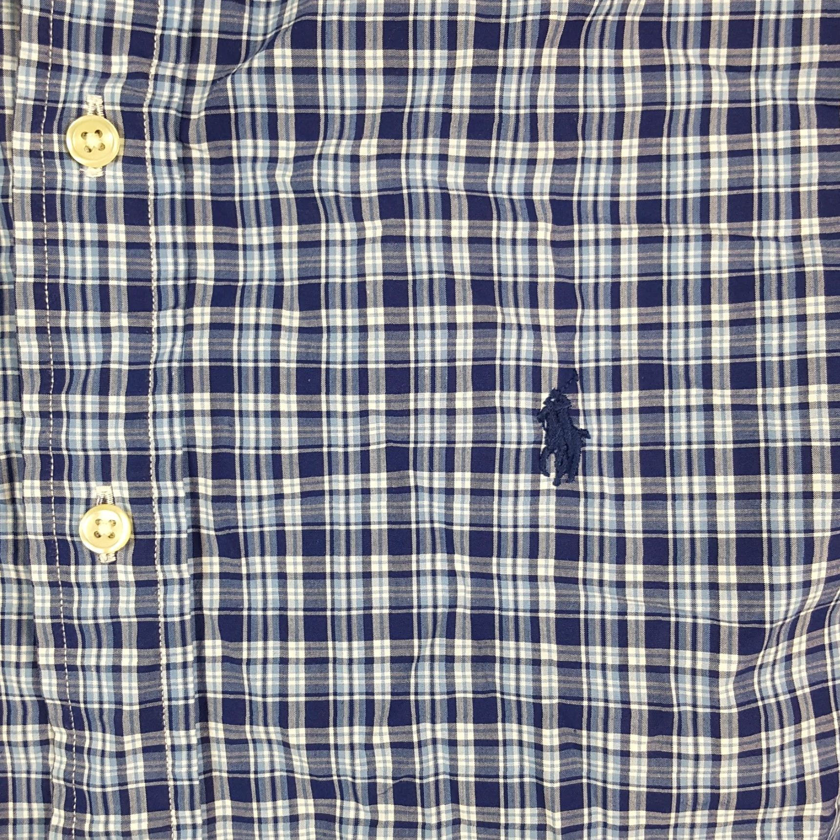 Ralph Lauren Vintage Ralph Lauren Men's Blue Plaid Button-Down Shirt 90s Preppy Cotton Dress Shirt Size Medium Size 40R - 3 Thumbnail