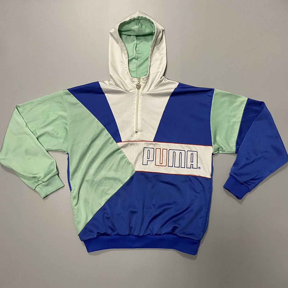 Puma × Vintage Vintage 90s Puma 1/4 Zip Retro Hoodie Athletics Size US M / EU 48-50 / 2 - 1 Thumbnail