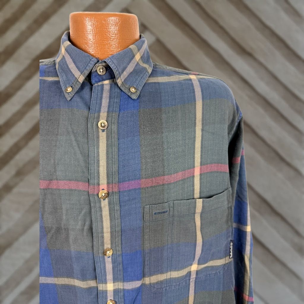 Timberland VINTAGE Timberland Shirt Men M Blue Plaid 90s Flannel Midweight Cotton Button-Up Size US M / EU 48-50 / 2 - 1 Thumbnail