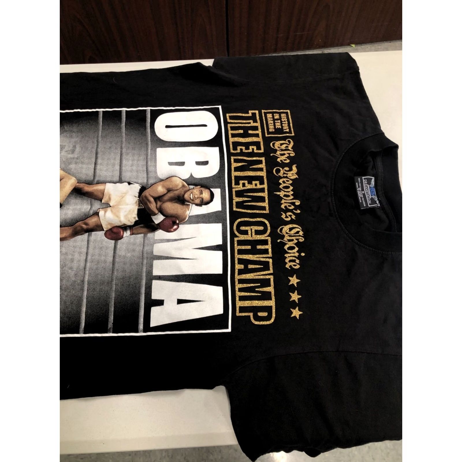 Vintage Barrack Obama T Shirt Dreammaster Box American 2000s 100% Cotton Black Short Sleeve Crew Neck Medium Mens Wrestling Boxing Glitter All Seasons Size US M / EU 48-50 / 2 - 4 Thumbnail