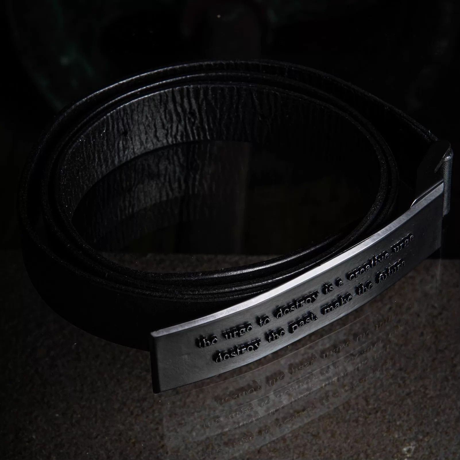 Julius Julius 7 Dark Inscription Black Leather Belt 117x3cm Size ONE SIZE - 1 Thumbnail
