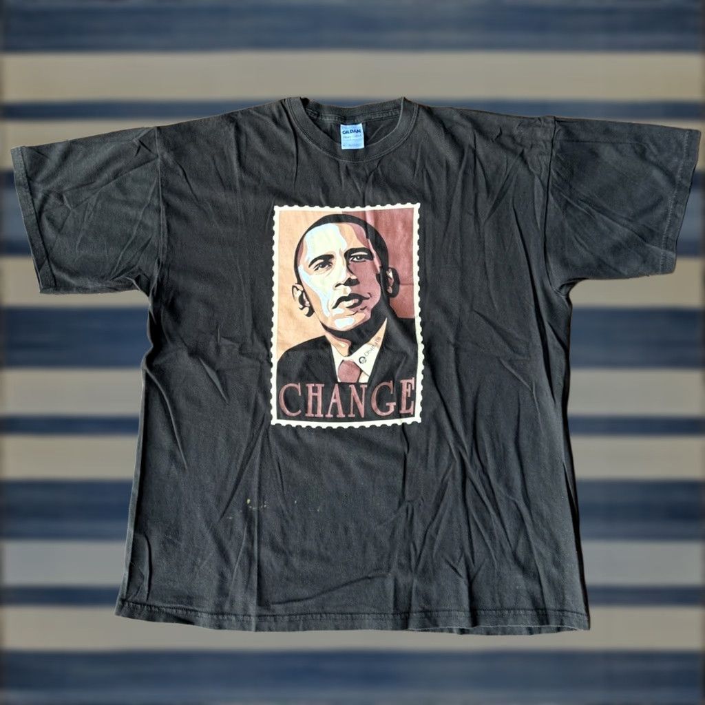 Gildan VINTAGE Barack Obama Change T-Shirt XL Brown Gildan Cotton Short Sleeve Crew Neck Mens USA 2000s Size US XL / EU 56 / 4 - 1 Thumbnail
