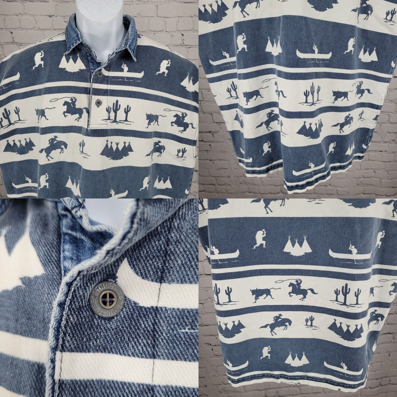Vintage VTG Structure Activewear Blue White Western Cowboy Sleeveless Shirt USA Large Size US L / EU 52-54 / 3 - 8 Thumbnail
