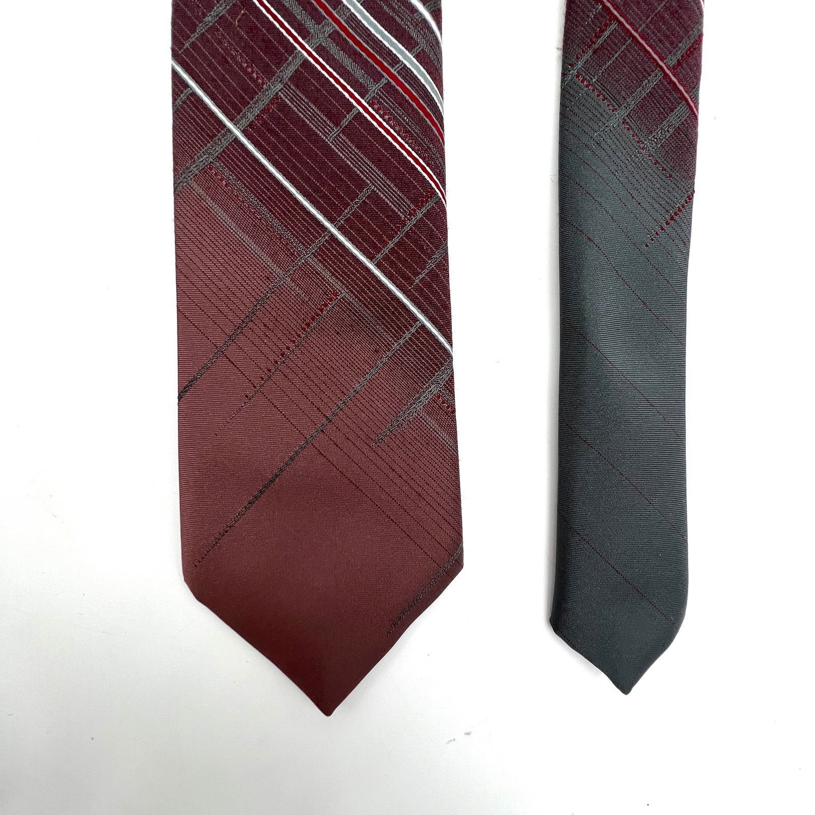Paco Rabanne × Vintage Vintage 80s Paco Rabanne Stripe & Ombre Silk Tie Gray Red Size ONE SIZE - 6 Thumbnail