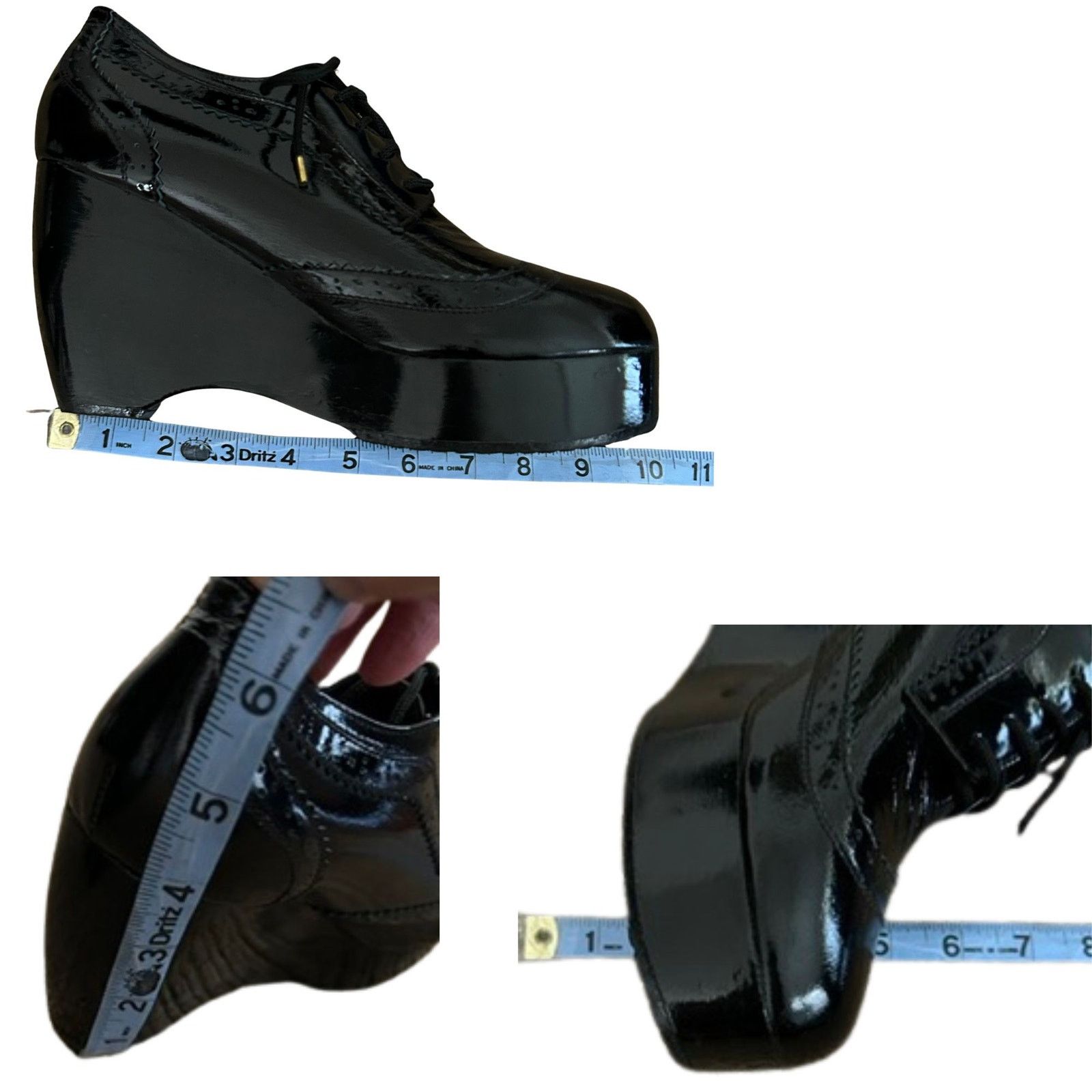 Vintage Shakuhachi Black Patent Leather Platform Wedge Oxfords Size US 7 / IT 37 - 7 Thumbnail