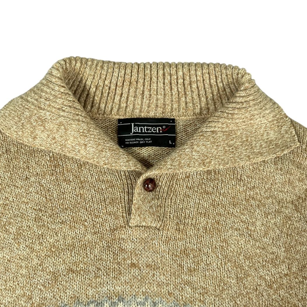 Jantzen VINTAGE Jantzen Sweater Adult MEDIUM Brown Cream Fair Isle Mock Neck Collar 70s Chest 21 Length 29 Mens Size US M / EU 48-50 / 2 - 4 Thumbnail