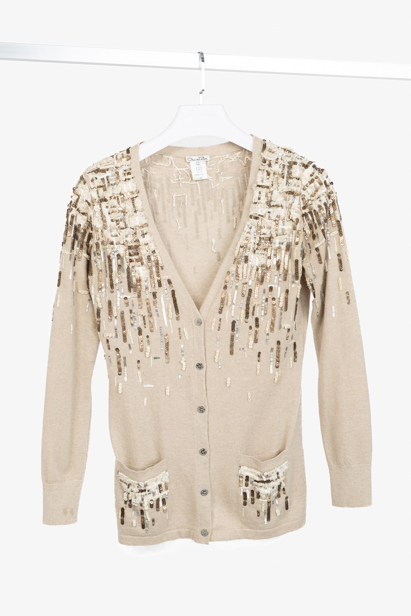 Oscar De La Renta Oscar de la Renta PF12 Cashmere Sequin Embroidered Cardigan Size M / US 6-8 / IT 42-44 - 1 Thumbnail