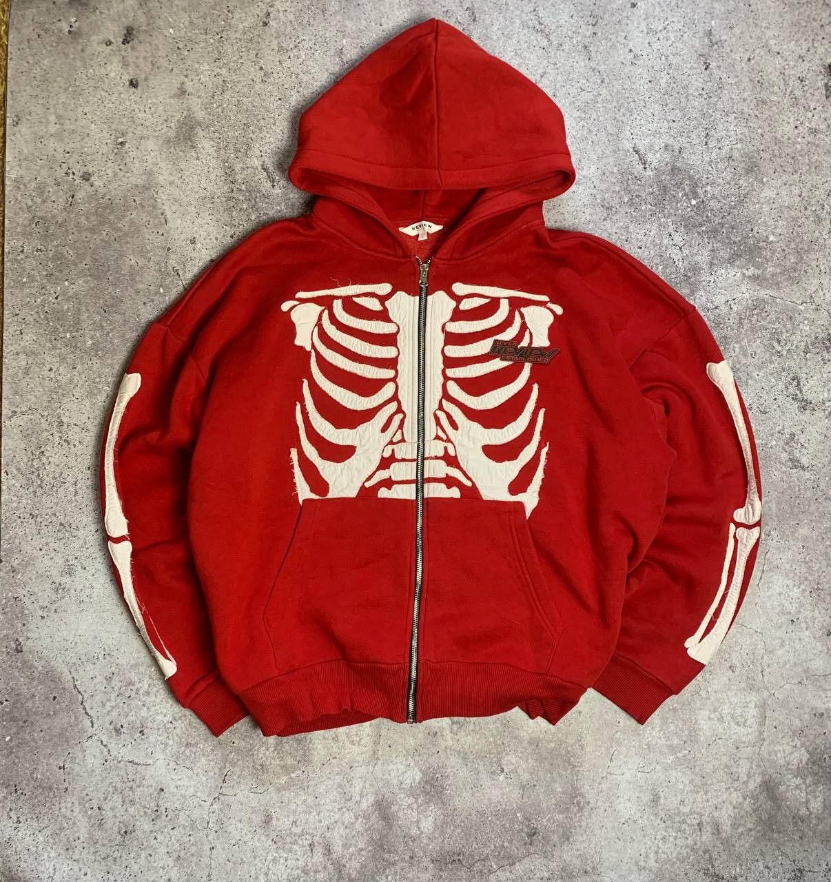 Japanese Brand Zip Up Hoodie Skeleton Vintage Overprint Red Full Zip Size US L / EU 52-54 / 3 - 1 Thumbnail