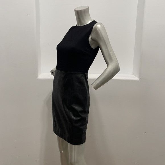 Vince Vince Sleeveless Leather Ponte Combo Sheath Dress Black Size Size XS / US 0-2 / IT 36-38 - 5 Thumbnail