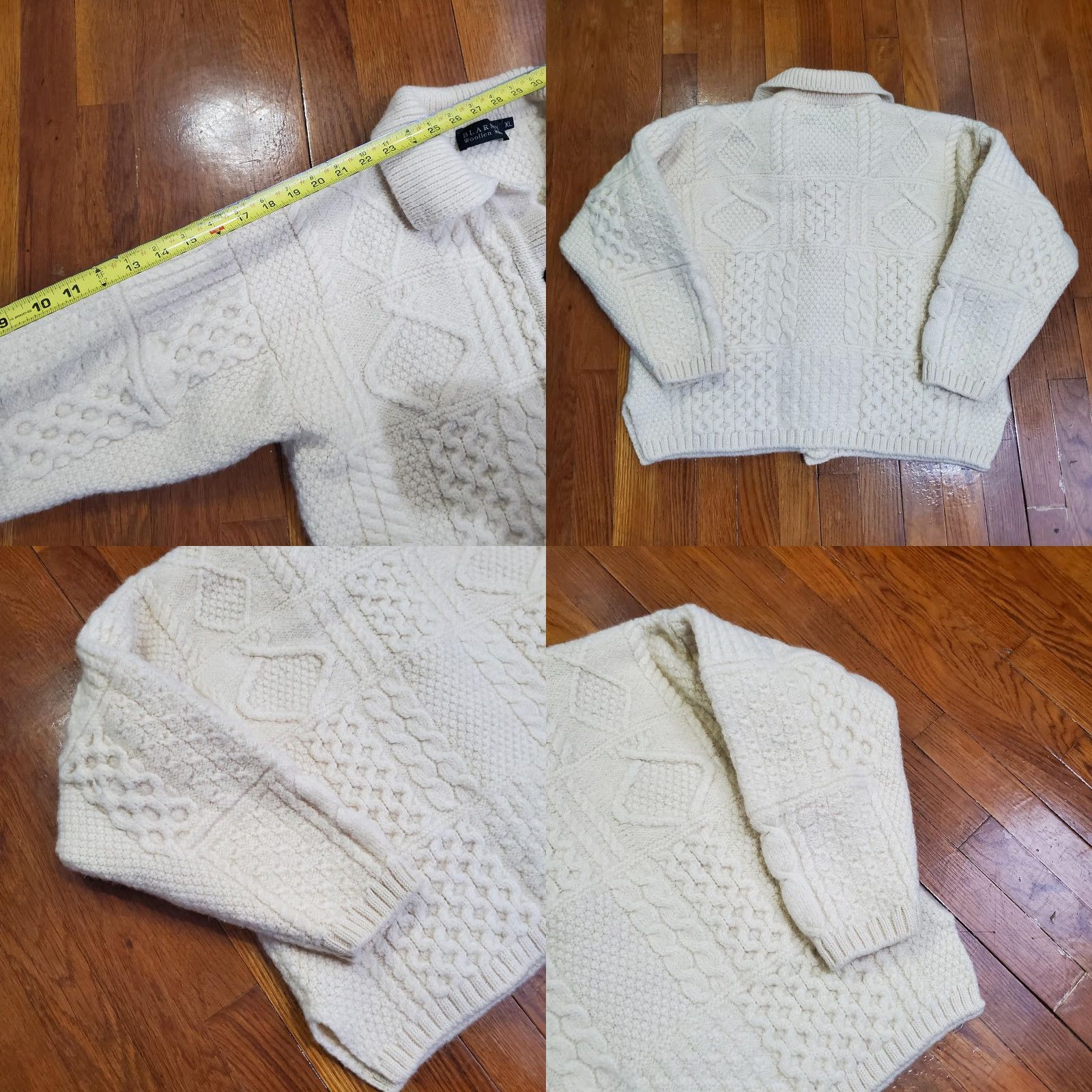 Vintage VINTAGE Blarney Woollen Mills Sweater Womens XL White Aran Cable Knit Collared Cardigan Size XL / US 12-14 / IT 48-50 - 8 Thumbnail