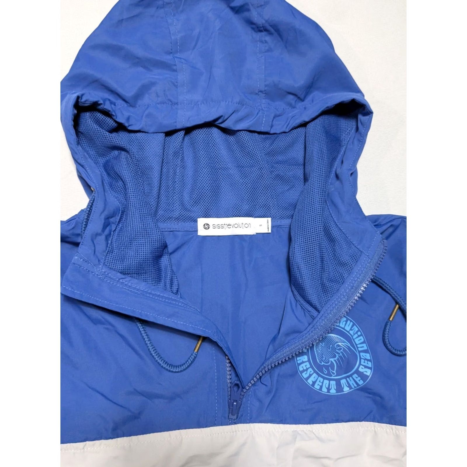 Vintage SISSTREVOLUTION Respect The Sea Blue 1/4 Zip Hooded Windbreaker - Women Small Jacket, Windbreaker, Hooded, Blue, XS? Size S / US 4 / IT 40 - 3 Thumbnail