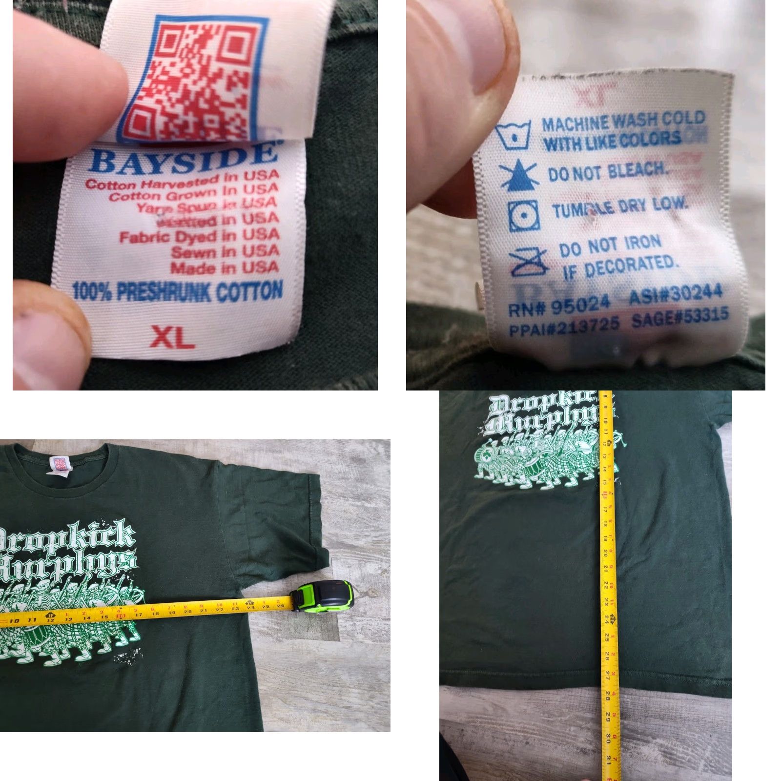 Vintage VINTAGE Dropkick Murphys T-Shirt Green XL Bayside Men Aged Crew Neck Short Sleeve 100% Cotton USA 90s Concert Theme Mens Size US XL / EU 56 / 4 - 8 Thumbnail