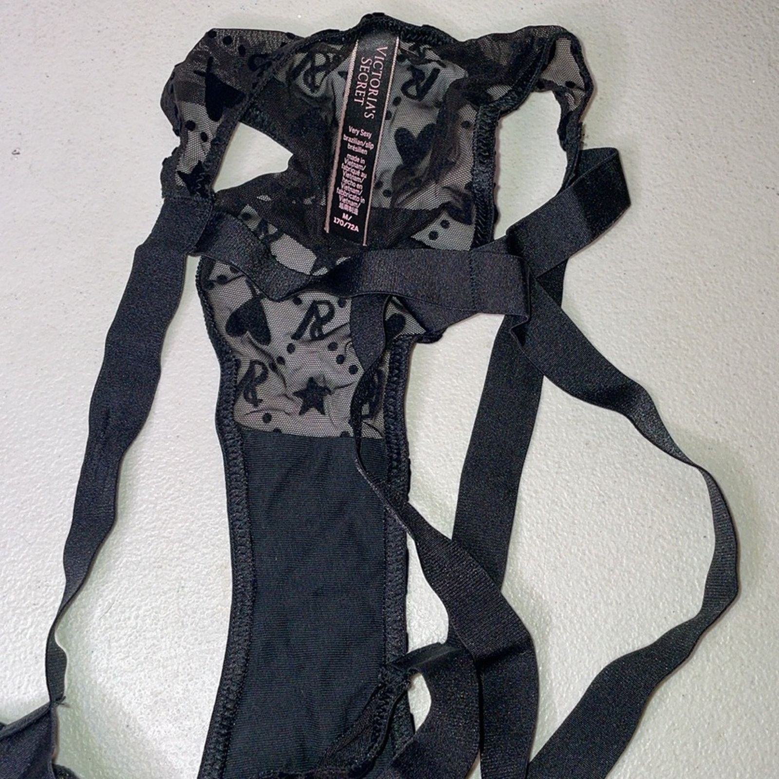 Victoria's Secret Victoria’s Secret Brazilian Thong Black Strappy VS Signature Size ONE SIZE - 11 Thumbnail