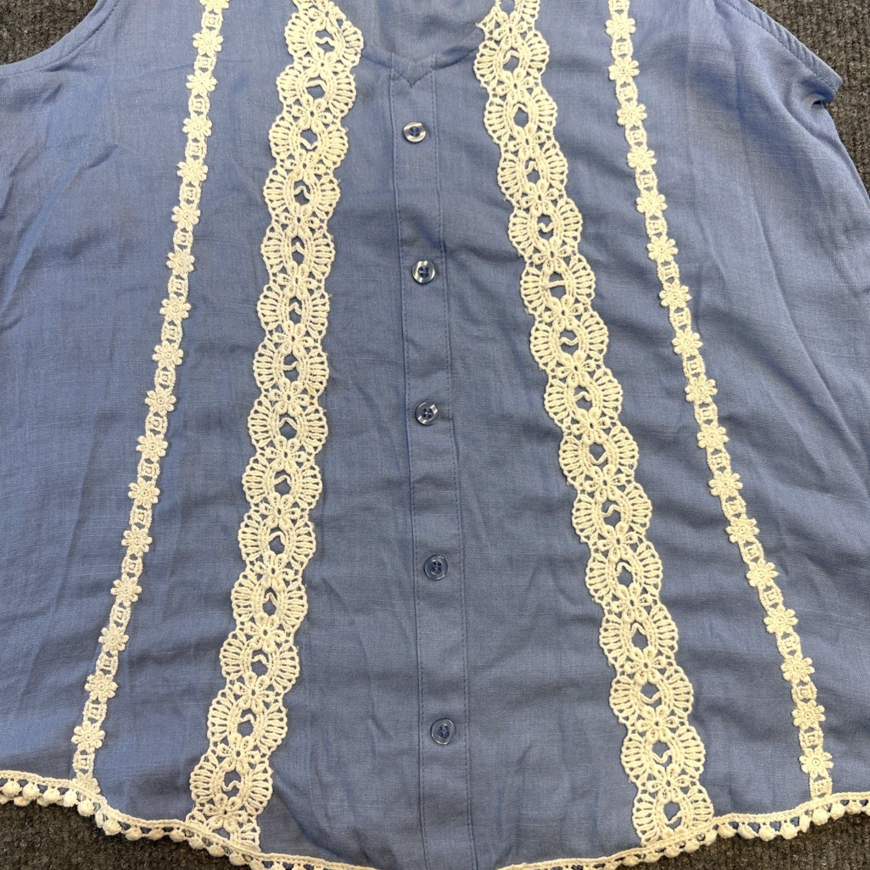 Vintage Blu Pepper Tank Women S Bohemian Crochet Eyelet Lace V-Neck Overize Button Up Sleeveless Pullover Knit Polyester White S Regular Basic Casual Shirt? Size S / US 4 / IT 40 - 3 Thumbnail