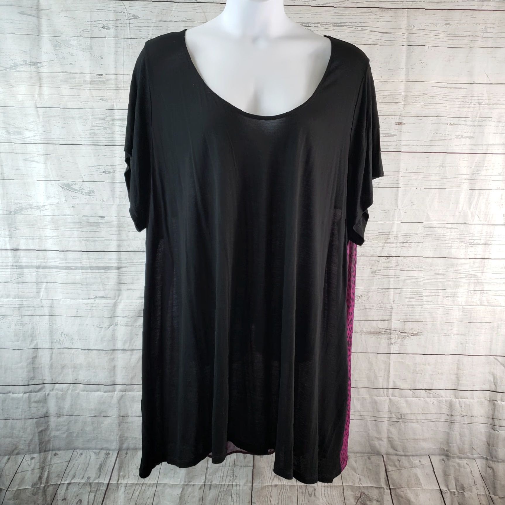 Torrid Torrid Blouse Shirt Womens 5X Plus Black Purple Animal Print Short Sleeve Sheer Scoop Neck Pullover Casual Fashion Womens Size XXL / US 16-18 / IT 52-54 - 2 Thumbnail