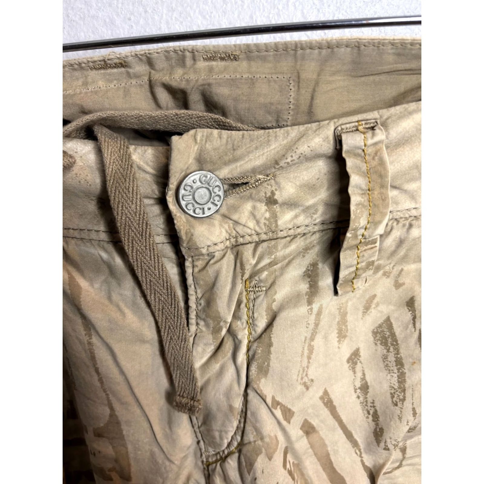 Vintage Murphy&Nye Pants Mens 29 Beige Abstract Print Drawstring Cargo Casual Albania Size 29" - 3 Thumbnail