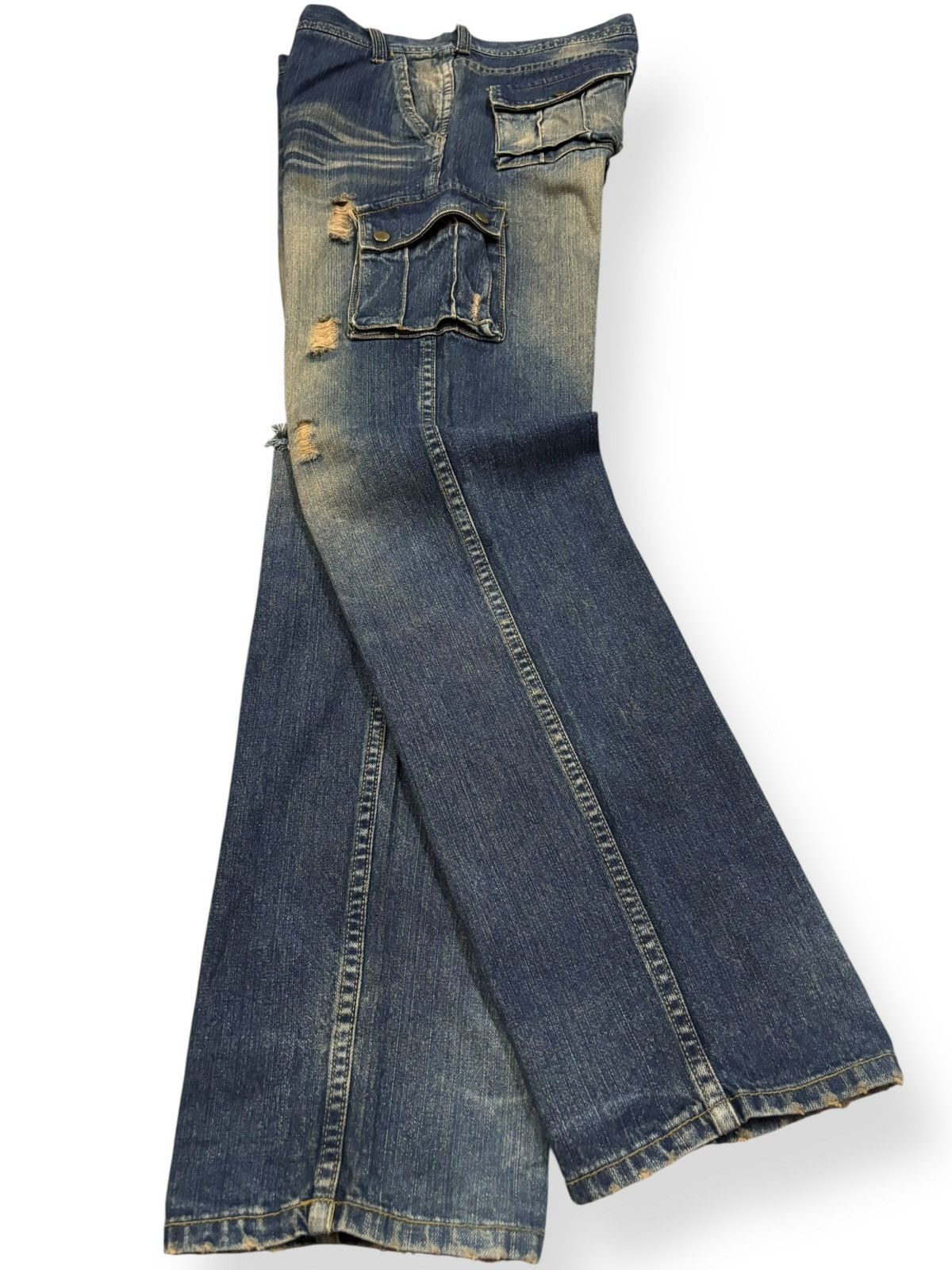 POST ARCHIVE FACTION (PAF) Vintage Japanese Brand Mud Wash Distressed Cargo Jeans Size US 32 / EU 48 - 3 Thumbnail