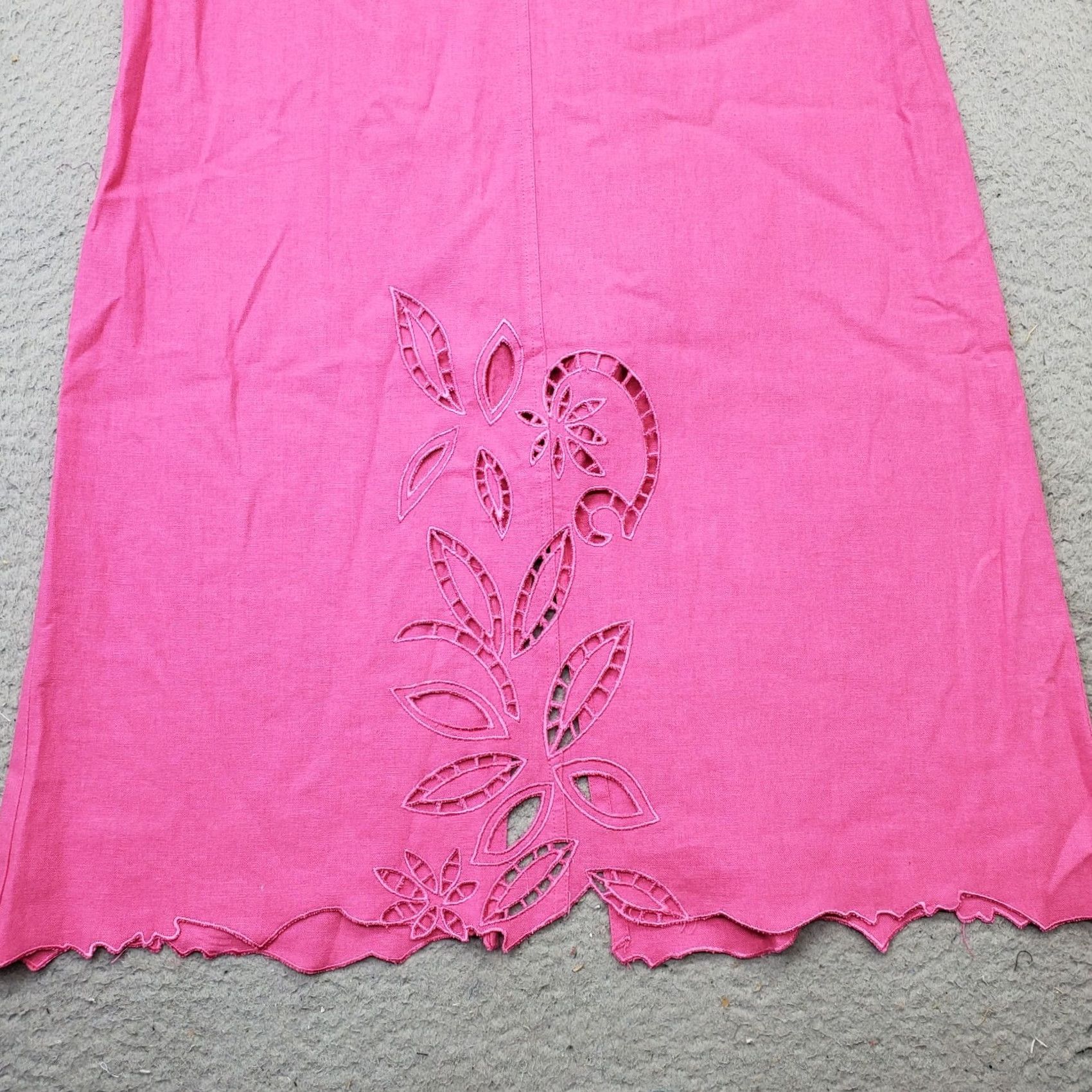 Pinko ISC Long Skirt Womens S Pink Linen Laser Cut Trim Hem Button Front - A-Line, Lightweight, Outdoor, Casual, 34.75" Length Size 28" / US 6 / IT 42 - 3 Thumbnail