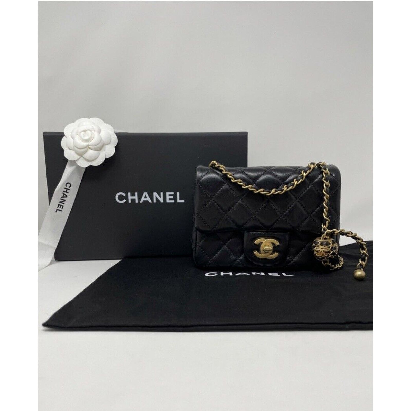 Chanel CHANEL 2022 Black Mini Square Pearl Crush Lambskin Flap Bag Size ONE SIZE - 3 Thumbnail
