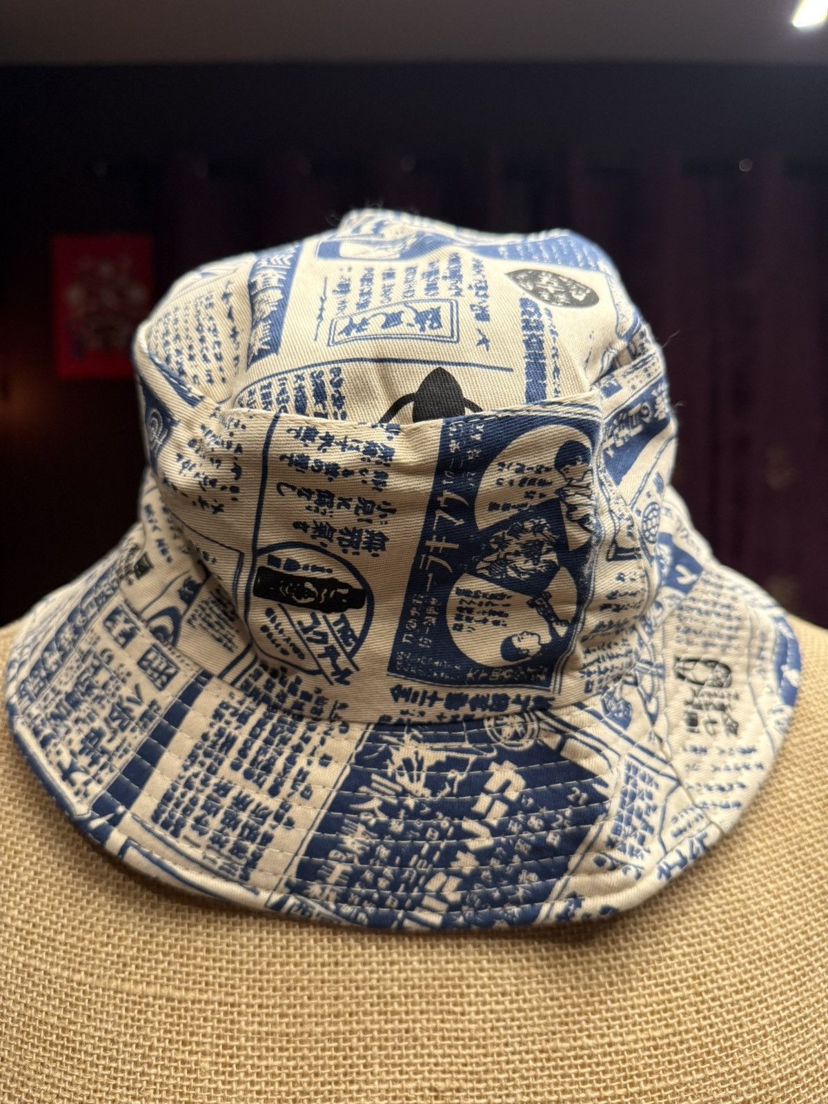 Other Vintage Japanese Newspaper Print Bucket Hat – Blue & Cream Size ONE SIZE - 1 Thumbnail
