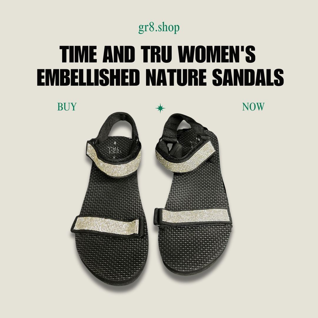 Other Time & Tru Womens Embellished Black Sandals With Rhinestone Size US 8 / IT 38 - 1 Thumbnail