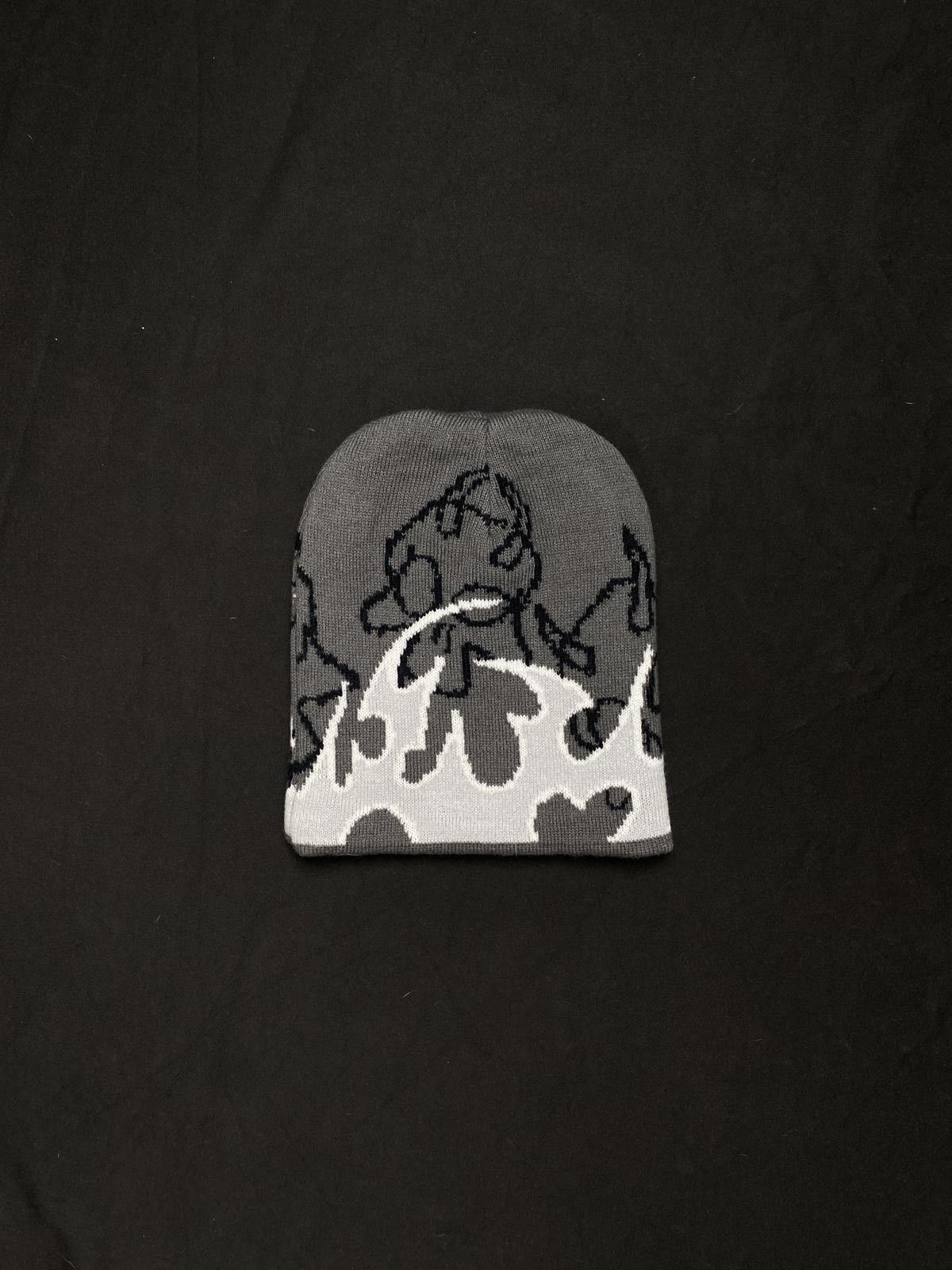 Japanese Brand Rare Michabelous Fire Graphic No Cuff Blue Beanie Hats Size ONE SIZE - 5 Thumbnail