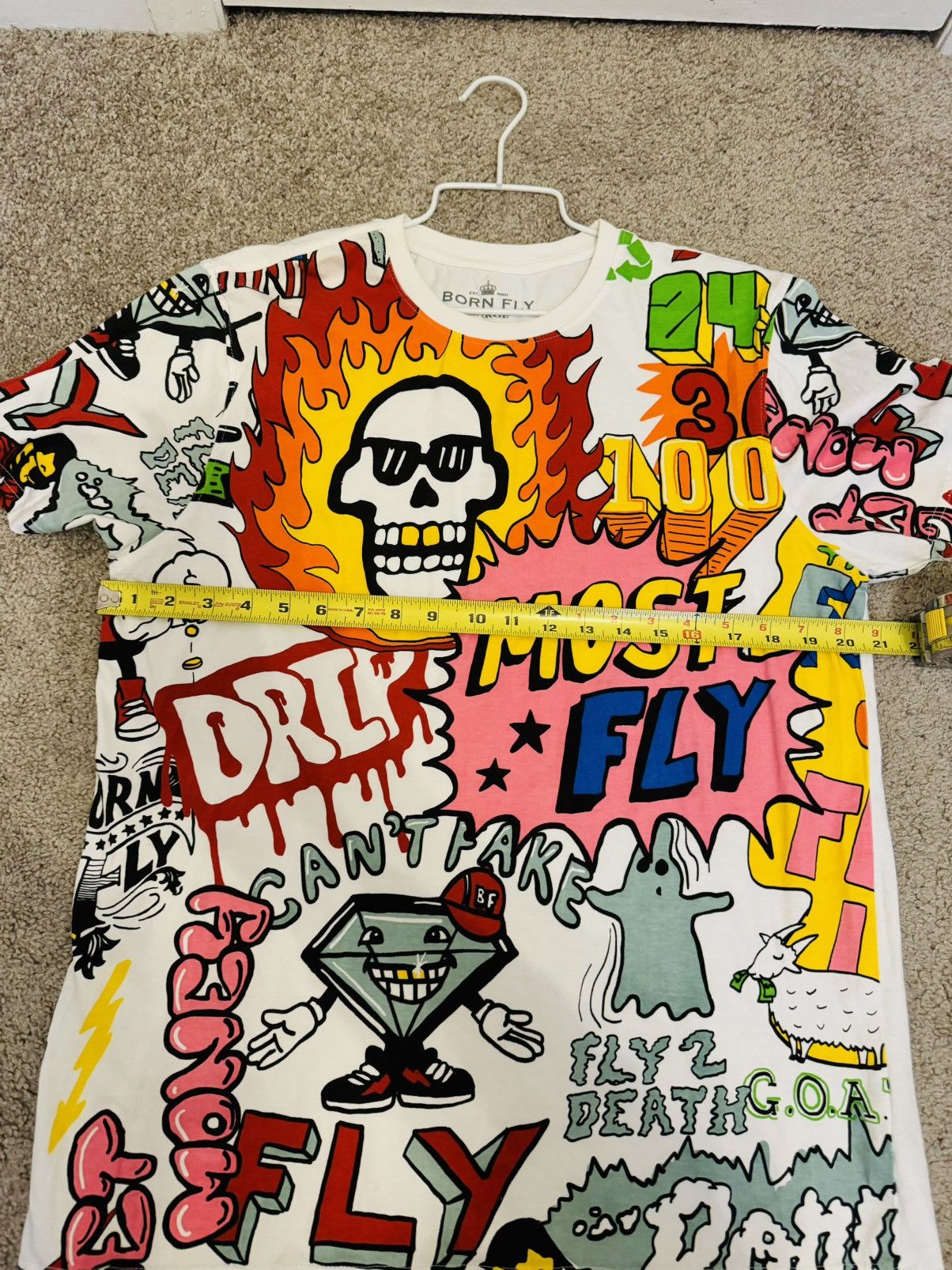 Born Fly Born Fly Men's All Over Print Graphic T-Shirt in White L Size US L / EU 52-54 / 3 - 7 Thumbnail