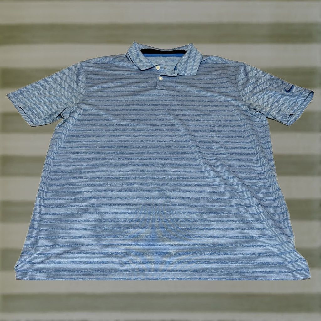 Nike Nike Golf Polo Shirt Mens Blue Striped Dri-Fit Size M Swoosh Logo Button Short Sleeve Casual Activewear Workwear Size US M / EU 48-50 / 2 - 1 Thumbnail