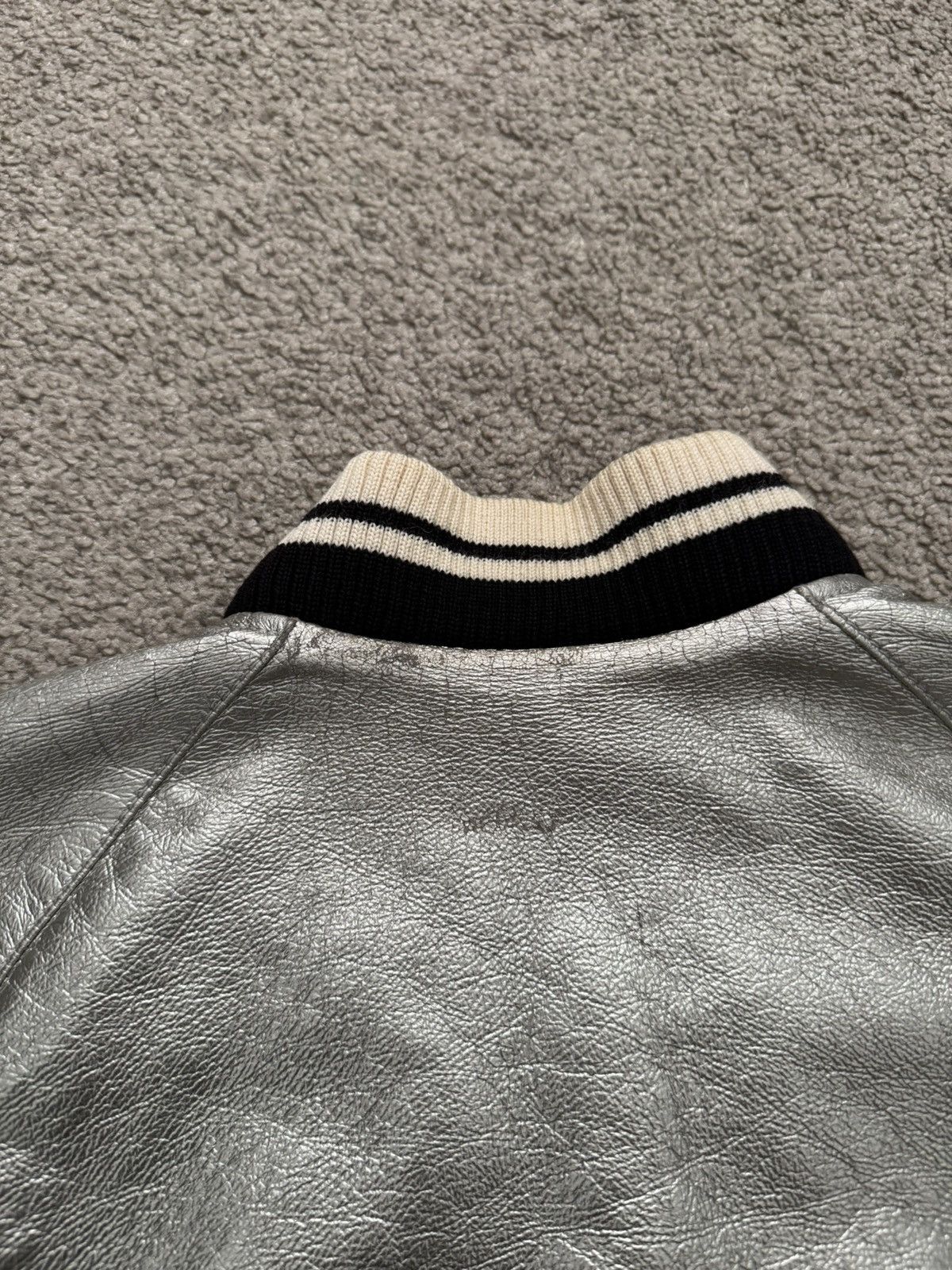 Saint Laurent Paris SS14 Saint Laurent Hedi Slimane Silver Varsity Teddy Jacket Size US S / EU 44-46 / 1 - 11 Thumbnail