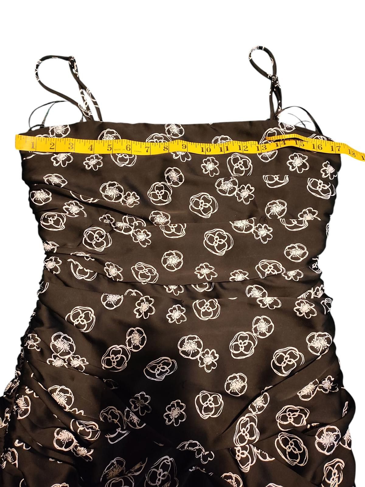 Luchiano Visconti Lush Black Floral Ruched Mini Dress with Spaghetti Straps Size M / US 6-8 / IT 42-44 - 7 Thumbnail
