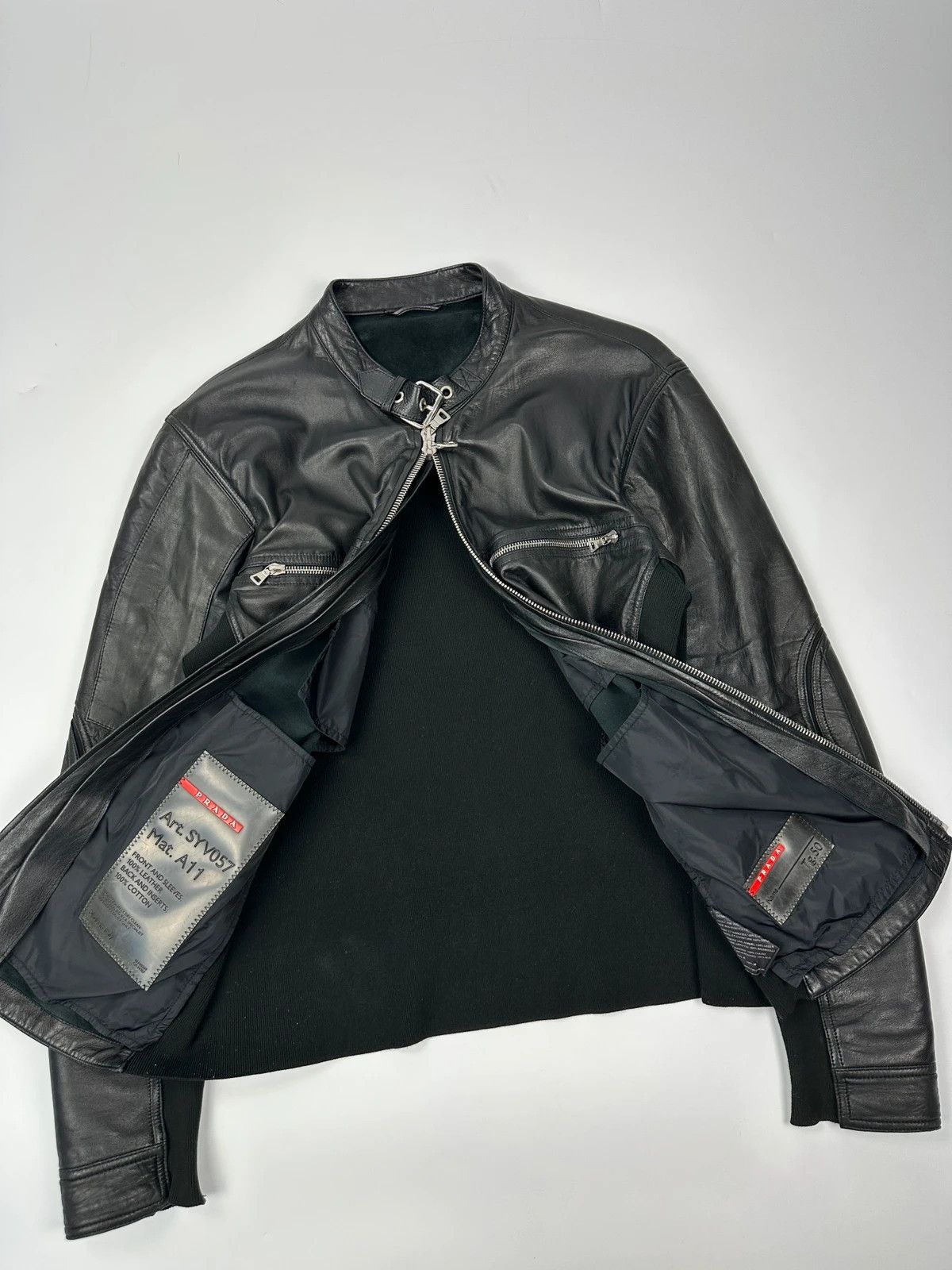 Prada Prada Sport FW2002 Black Leather & Cotton Motor Panel Jacket Size US M / EU 48-50 / 2 - 8 Thumbnail