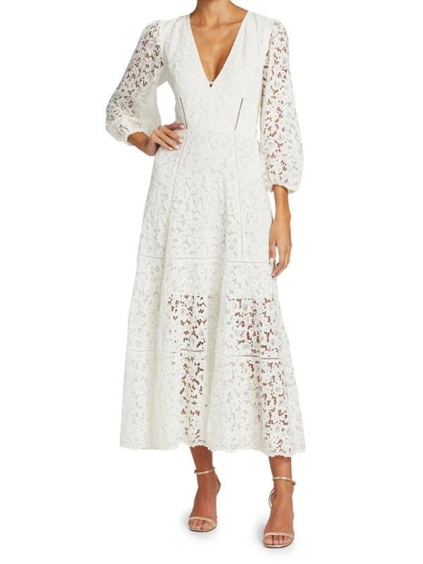 Dress Lara Lace Midi Wedding Engagement Puff Sleeve Size 6