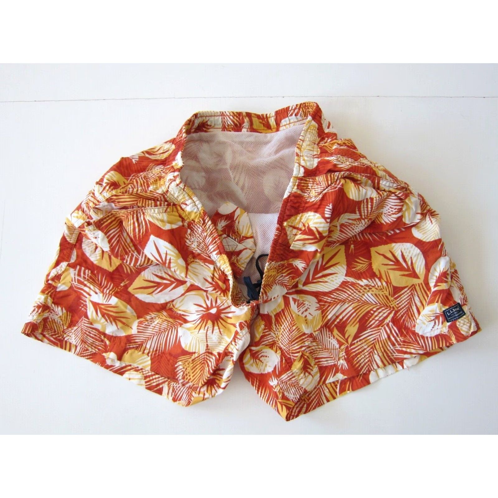 Vintage L.L. Bean Orange Yellow Hawaiian Floral Beach Surf Swim Trunk Board Short Medium Size US 31 - 7 Thumbnail