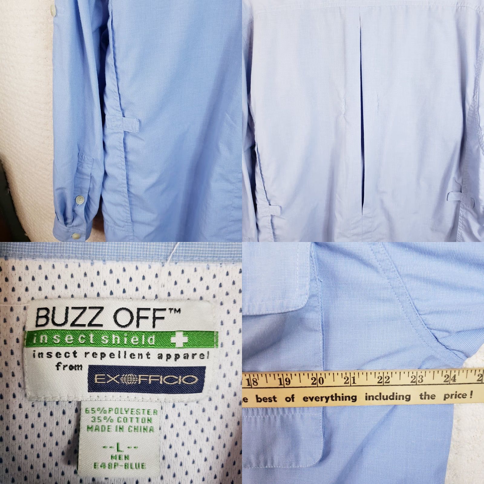 ExOfficio ExOfficio Shirt Men L Blue Insect Shield Buzz Off Long Sleeve Pockets Shirt Size US L / EU 52-54 / 3 - 10 Thumbnail