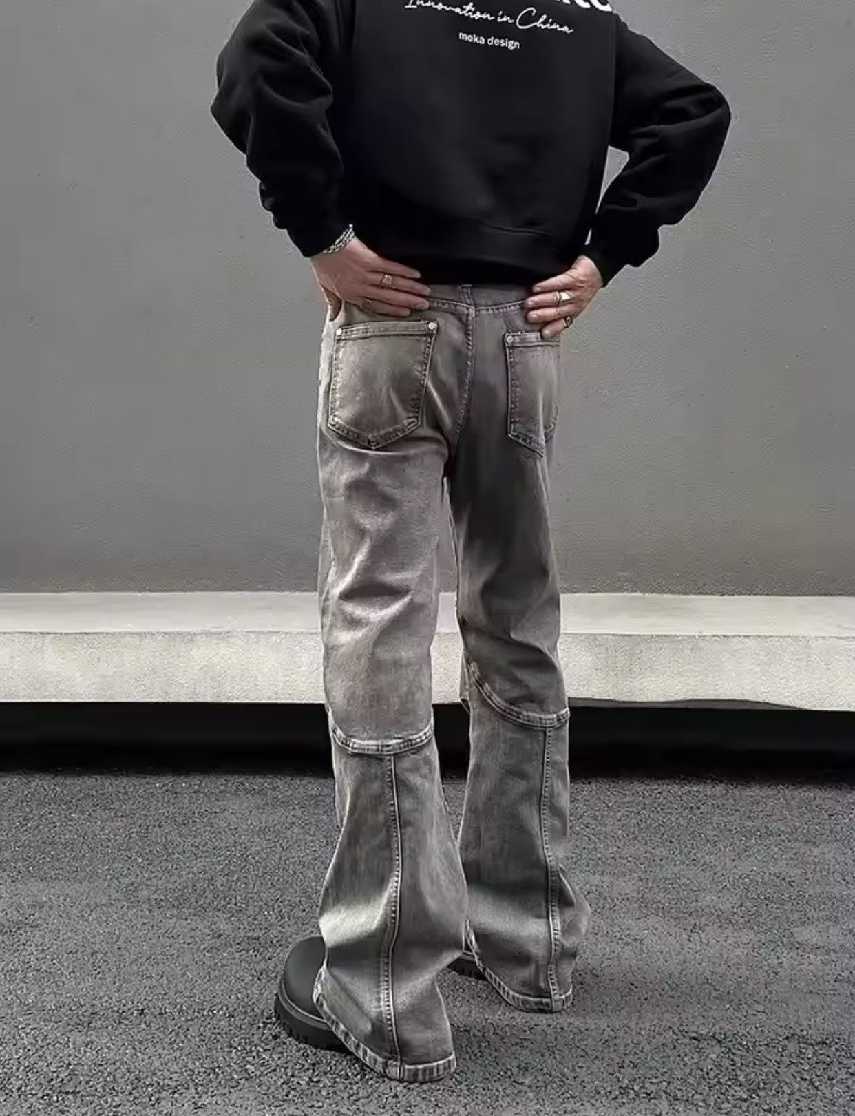 Denime × Japanese Brand × Vintage Ropa Y2K Streetwear Vintage Grey Pleated Flare Jeans Pants Size US 27 - 2 Thumbnail