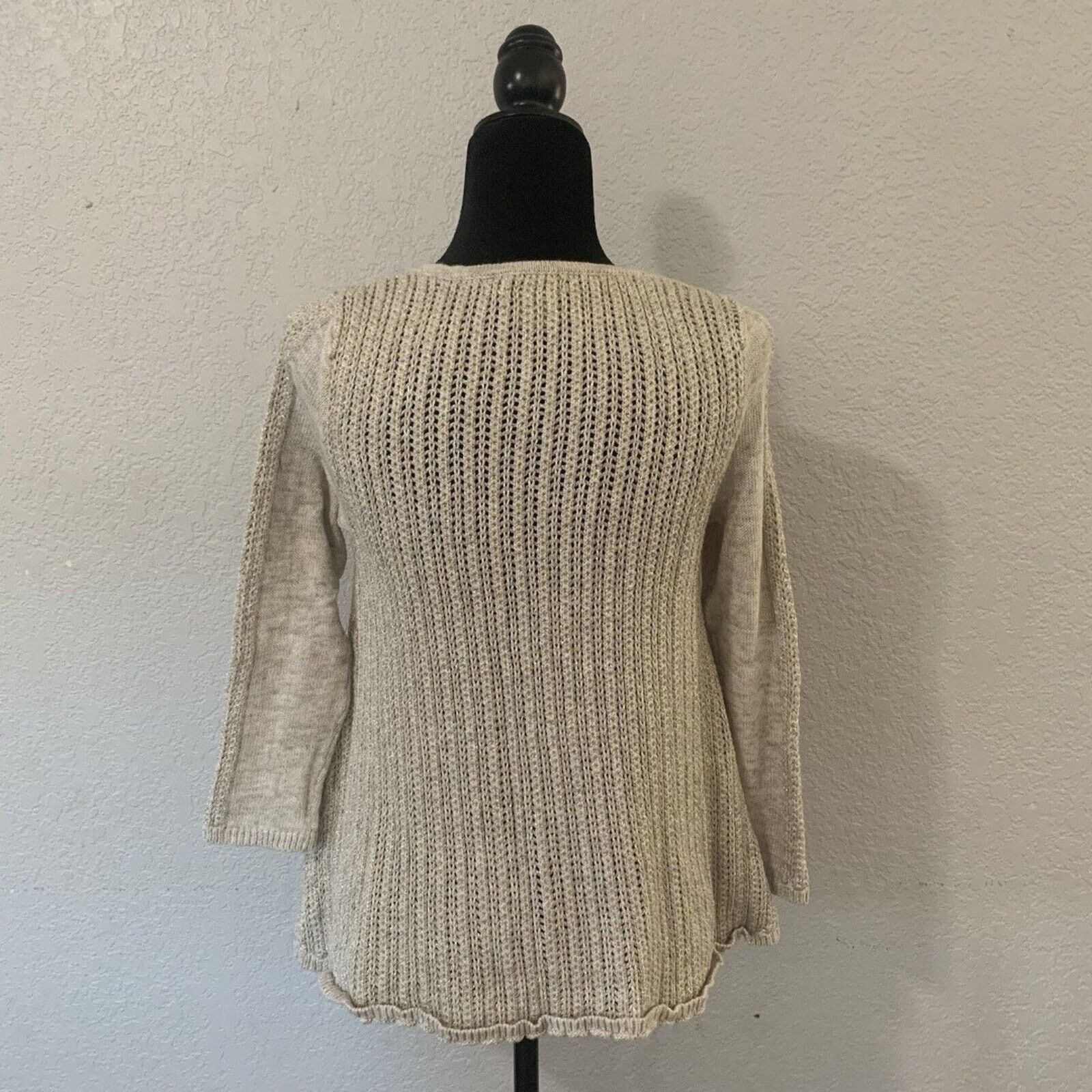 Lucky Brand Lucky Brd Sweater Sm Beige Metallic Gold Long Sleeve Acrylic Size S / US 4 / IT 40 - 6 Thumbnail