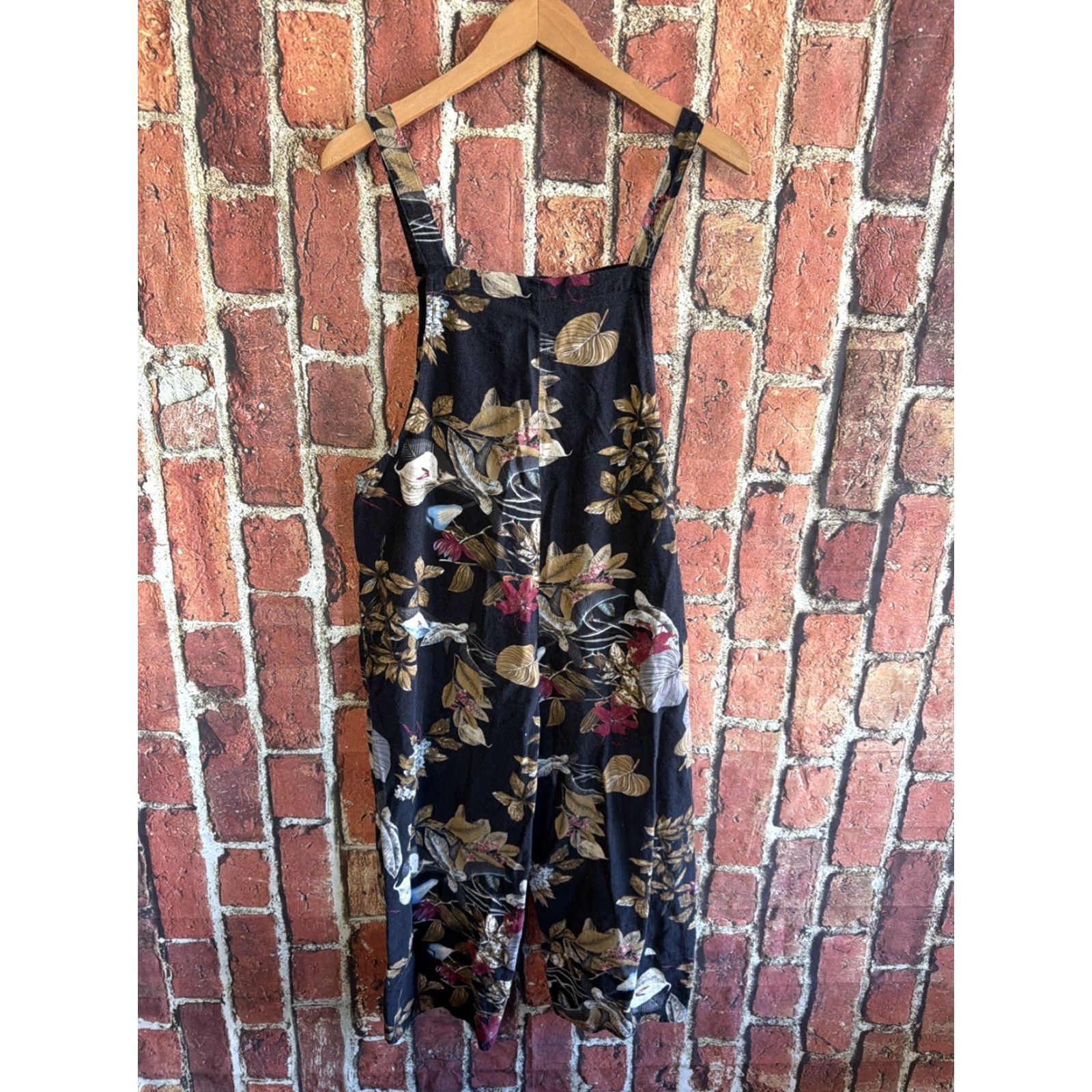 Vintage Emery Rose Womens Jumpsuit Linen Blend XL Floral Blue Pockets Size 40" / US 18 - 4 Thumbnail