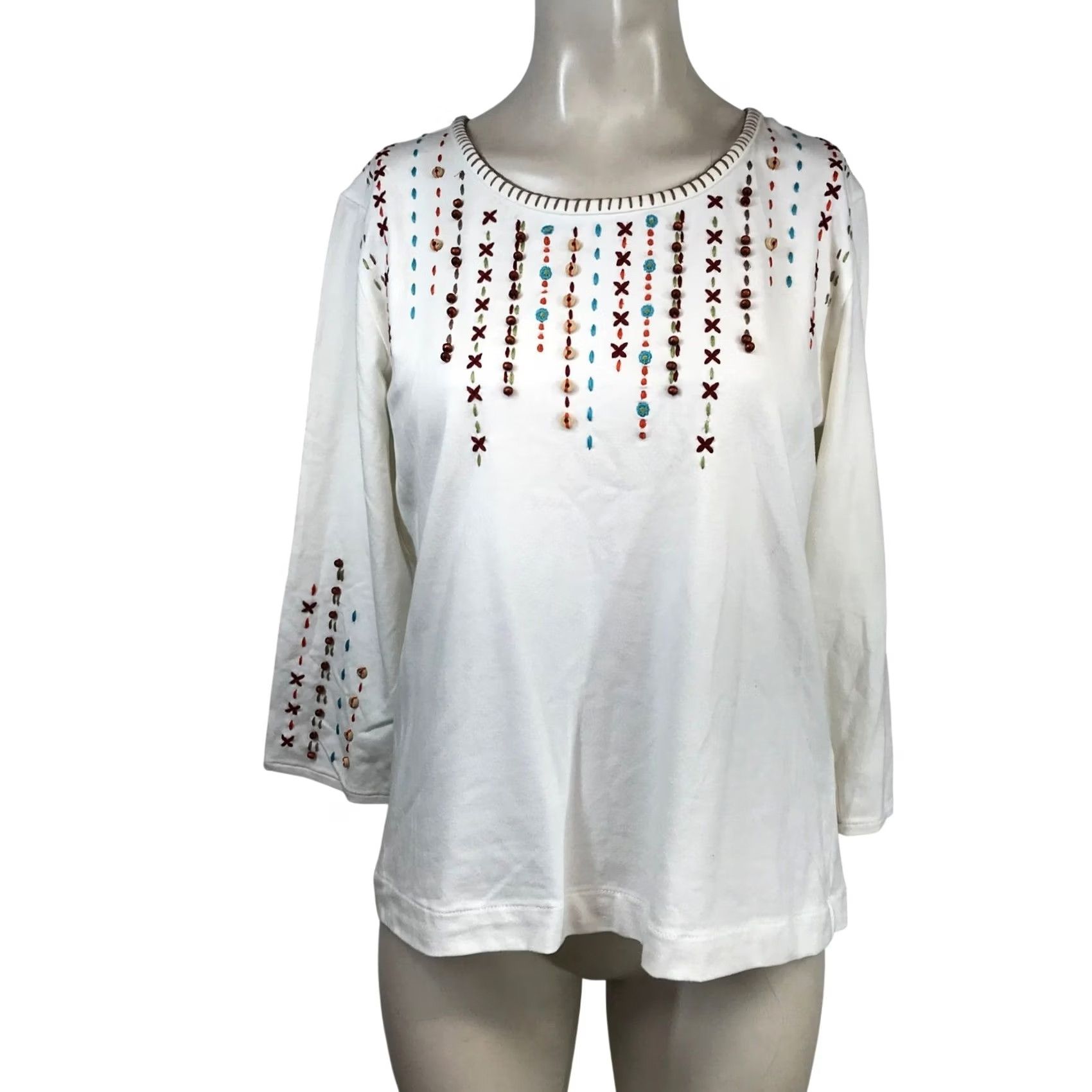 Vintage Clare by Icelandic Design Embroidered Beaded Cotton Knit Top M Size M / US 6-8 / IT 42-44 - 2 Thumbnail