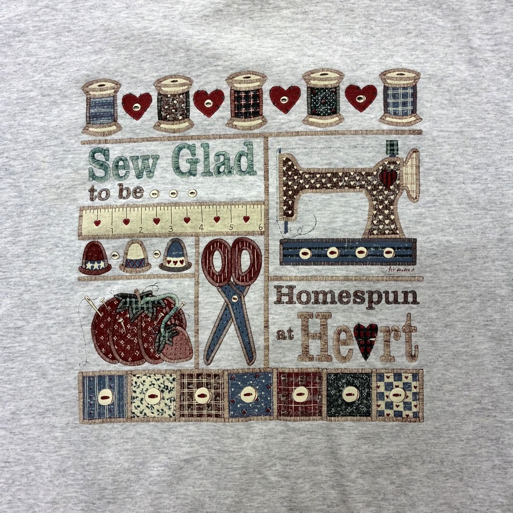 Vintage VINTAGE Sew Glad Homespun At Heart Shirt Mens XL Gray Sewing Crafts Tee T-Shirt Size US XL / EU 56 / 4 - 2 Thumbnail