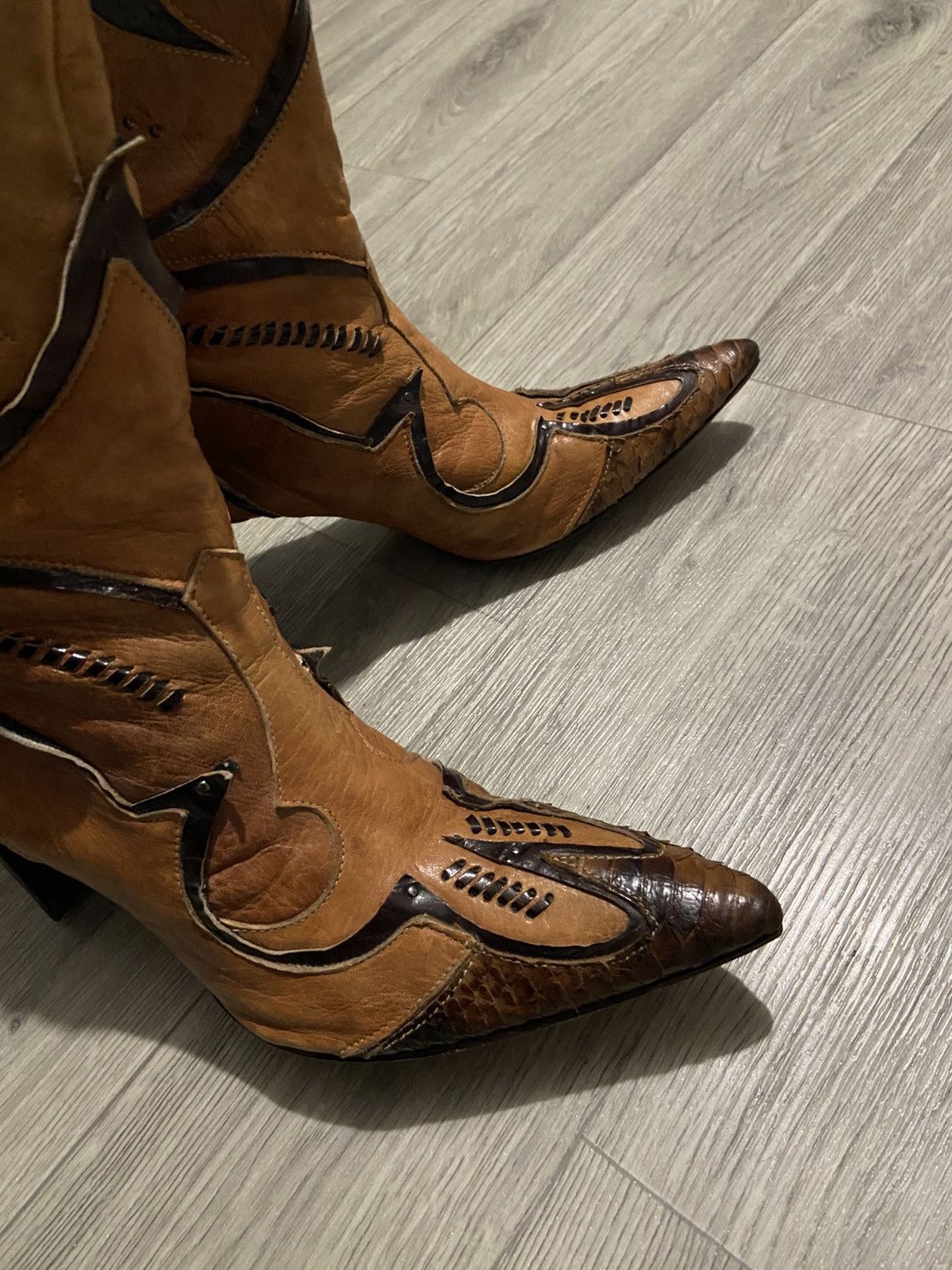 Jo Ghost Jo Ghost Stunning Leather & Snakeskin Knee High Cowboy Boots Size US 10 / IT 40 - 5 Thumbnail