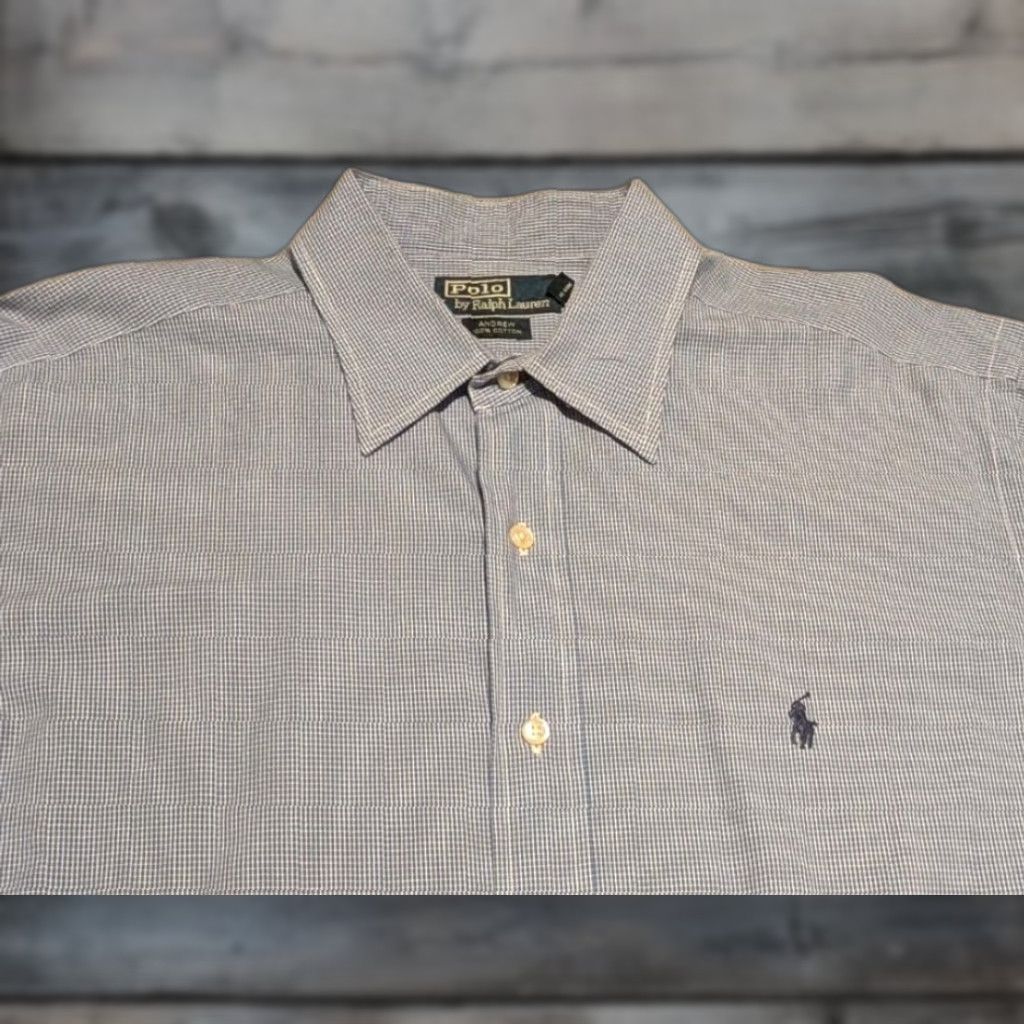 Polo Ralph Lauren VINTAGE Polo Ralph Lauren Shirt Andrew Blue Long Sleeve Button-Down Men XL Check Cotton 34/35 Mens Size US XL / EU 56 / 4 - 1 Thumbnail