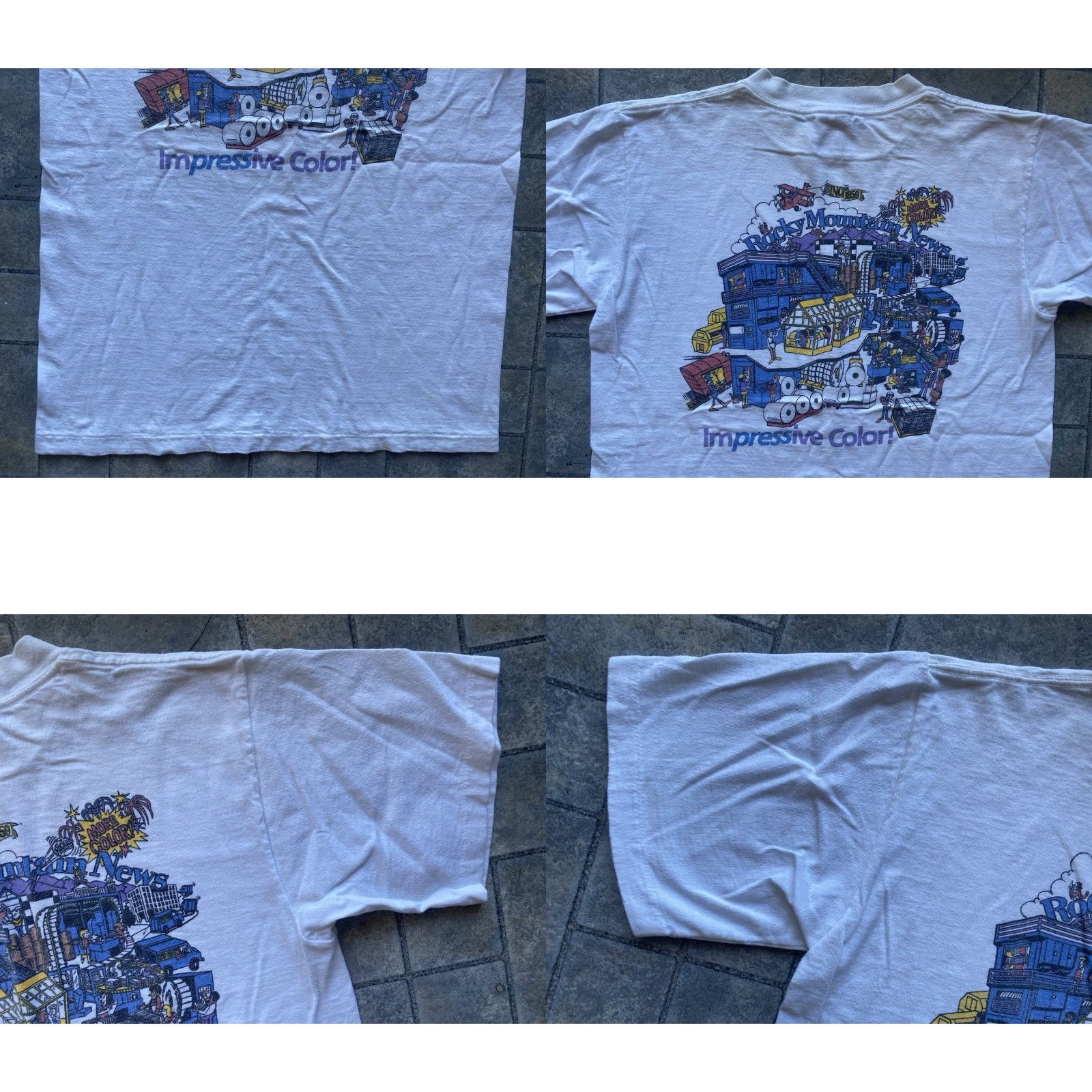 Vintage VINTAGE Oneita T-Shirt 90s White Short Sleeve Adult Large Men Rock Mountain News VTG Size US L / EU 52-54 / 3 - 9 Thumbnail