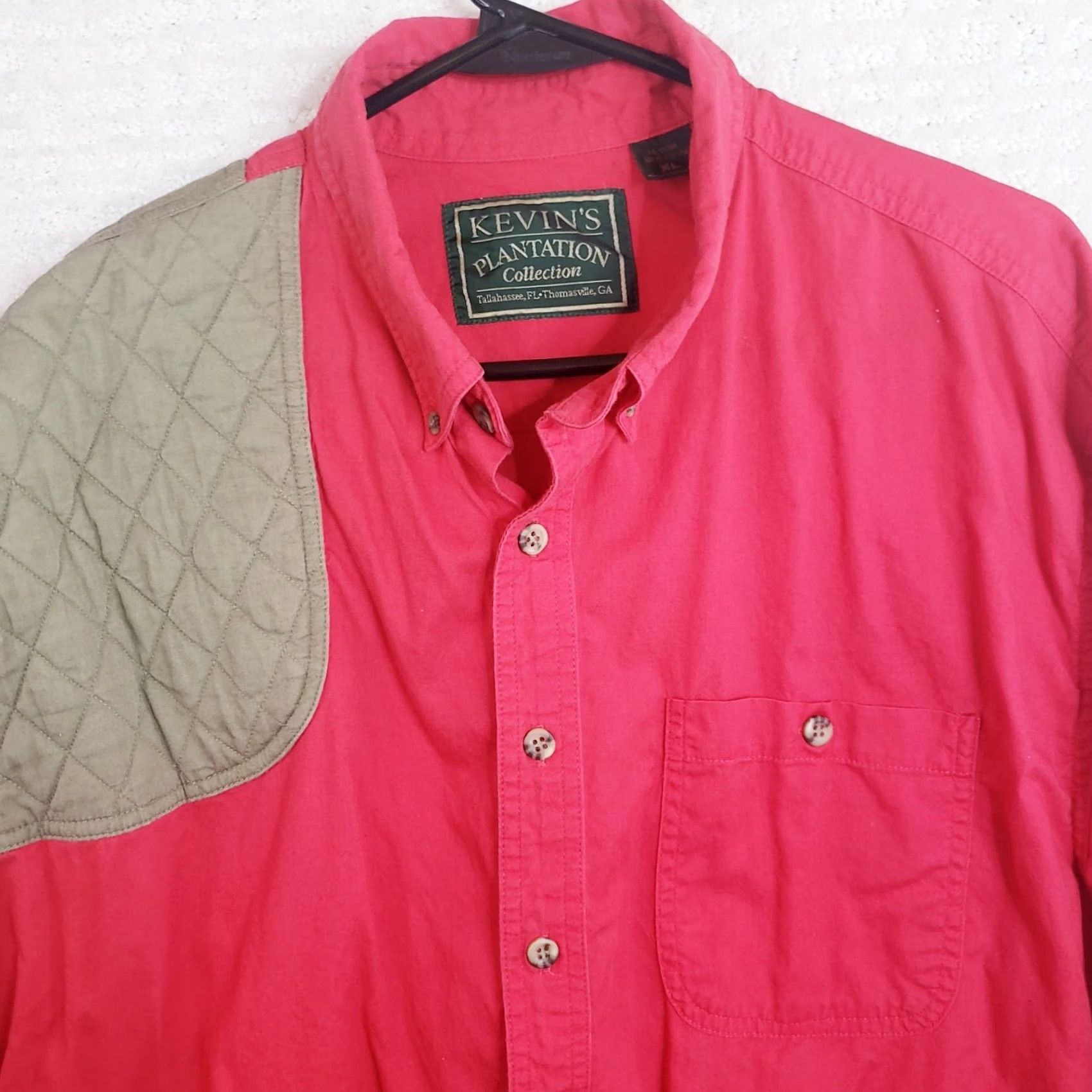 Vintage Kevins Plantation Collection Mens XL Red Tan Button Down Long Sleeve Shirt Shoulder Pad Size US XL / EU 56 / 4 - 3 Thumbnail