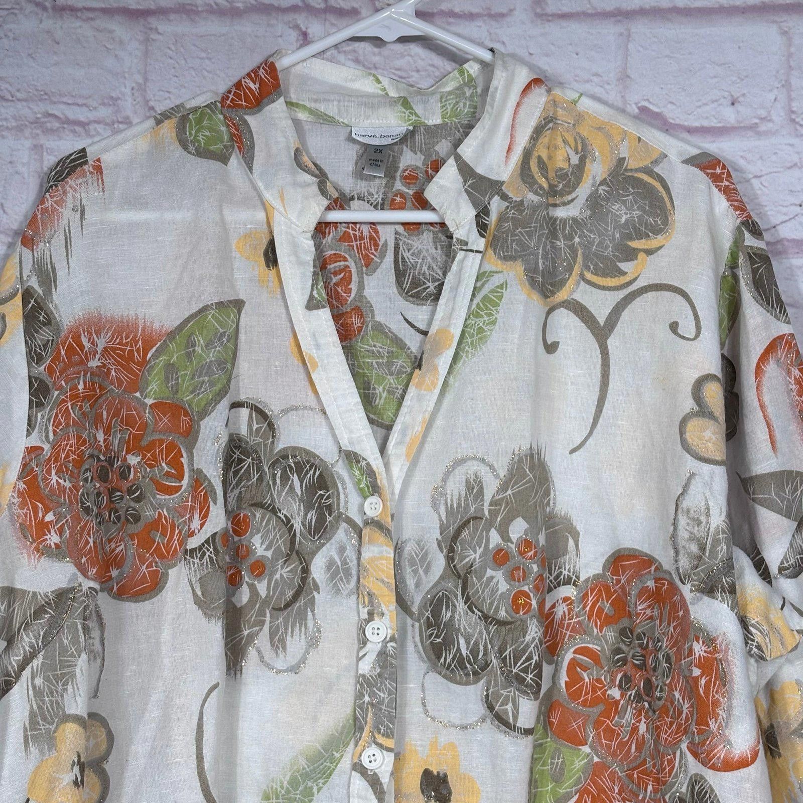 Harve Benard Harvé Benard Women's Floral Button-Up Shirt Size 2X Size XXL / US 16-18 / IT 52-54 - 3 Thumbnail