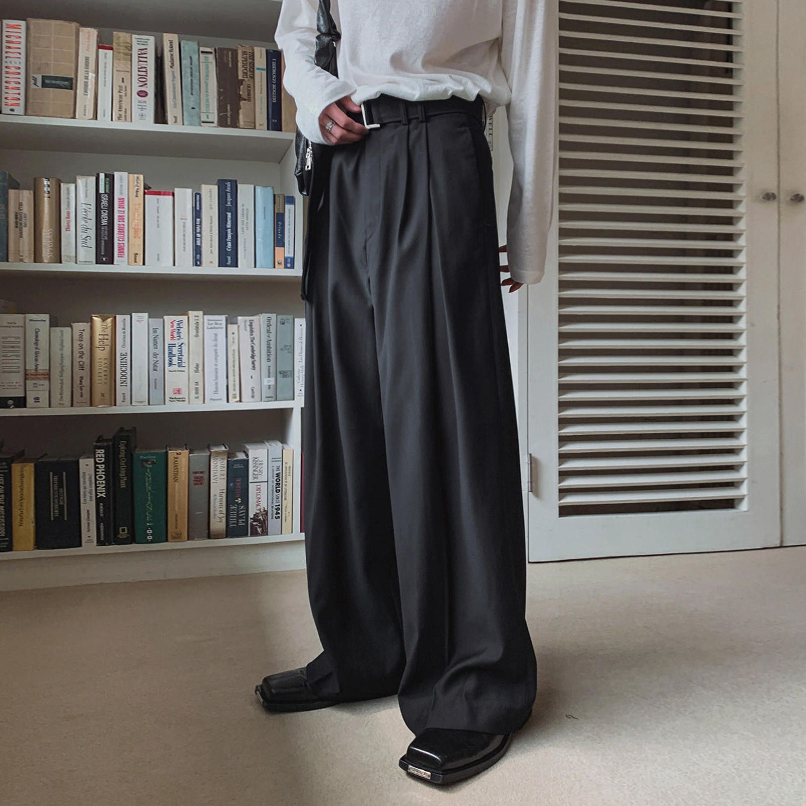 Vintage Black Wide Leg Dress Pants, Pleated Formal Trousers Size 38R - 1 Thumbnail