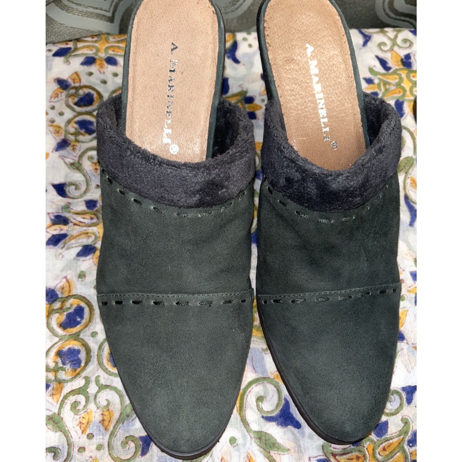 Vintage VINTAGE A. Marinelli Women Mules Suede Gray Cuban Heels Dress Shoes Size 8M Size US 8 / IT 38 - 2 Thumbnail