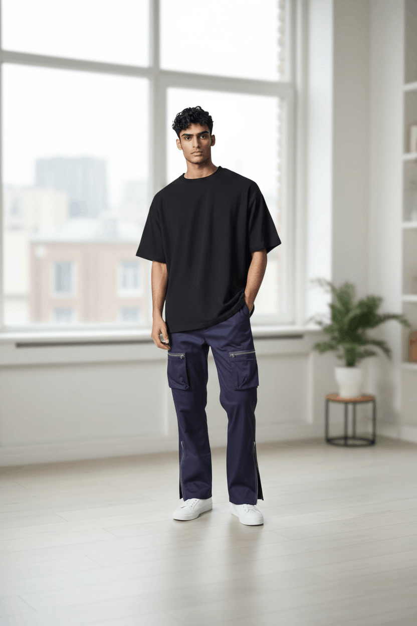 Ships Jet Blue Slim Fit Cargo Zipper Leg Flared🔥Hysteric Glamour Style💥 Size US 28 / EU 44 - 1 Thumbnail