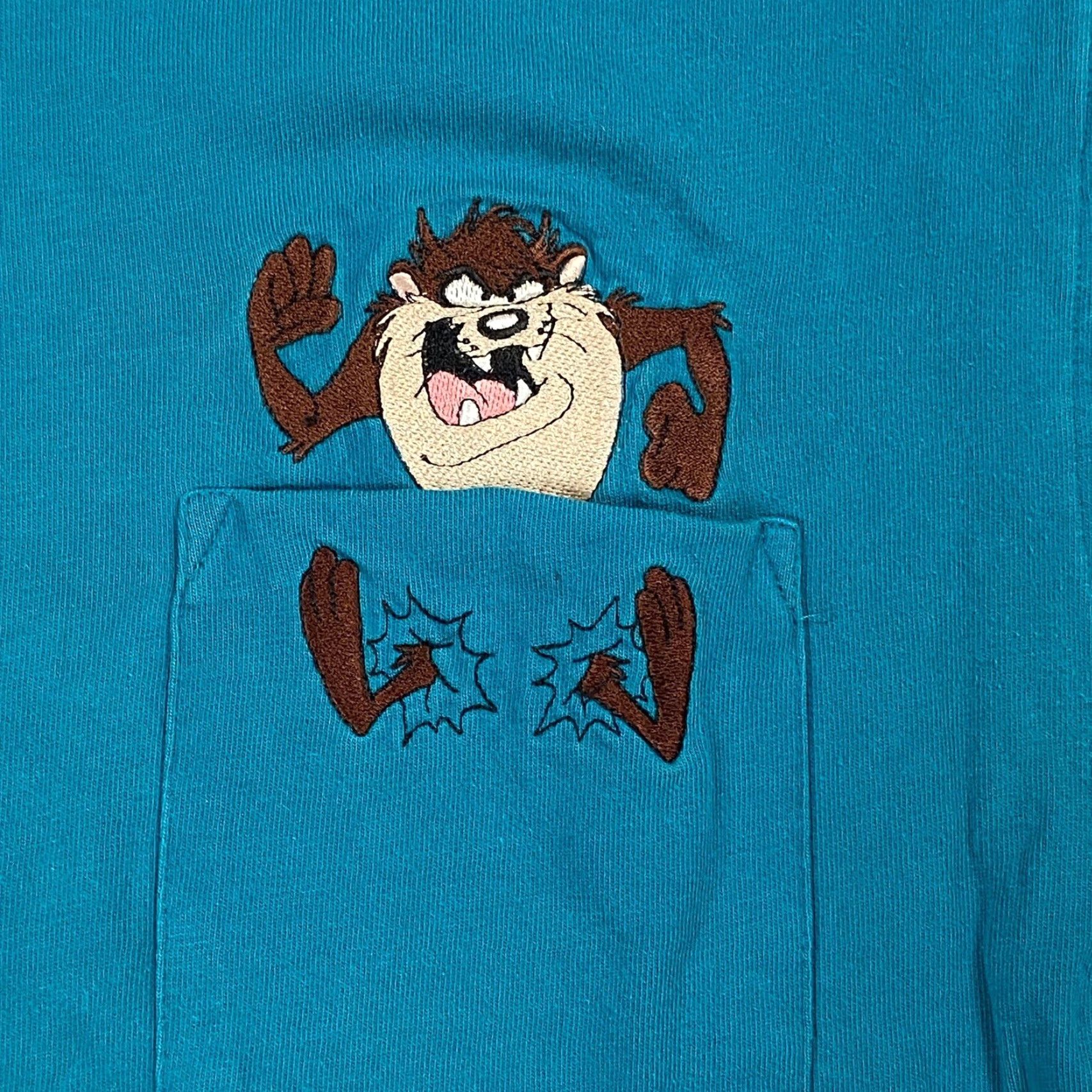 Vintage VINTAGE Looney Tunes TAZ Embroidered Pocket T-Shirt Adult M Teal Green 90s Cartoon Mens Size US M / EU 48-50 / 2 - 2 Thumbnail